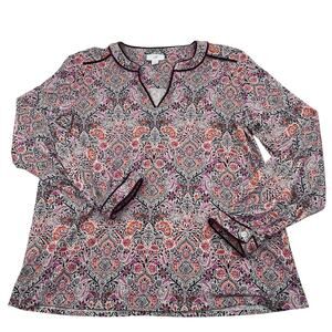 J. Jill Womens Boho Paisley Floral Velvet Long Sleeve Cotton Blend Top Sz S